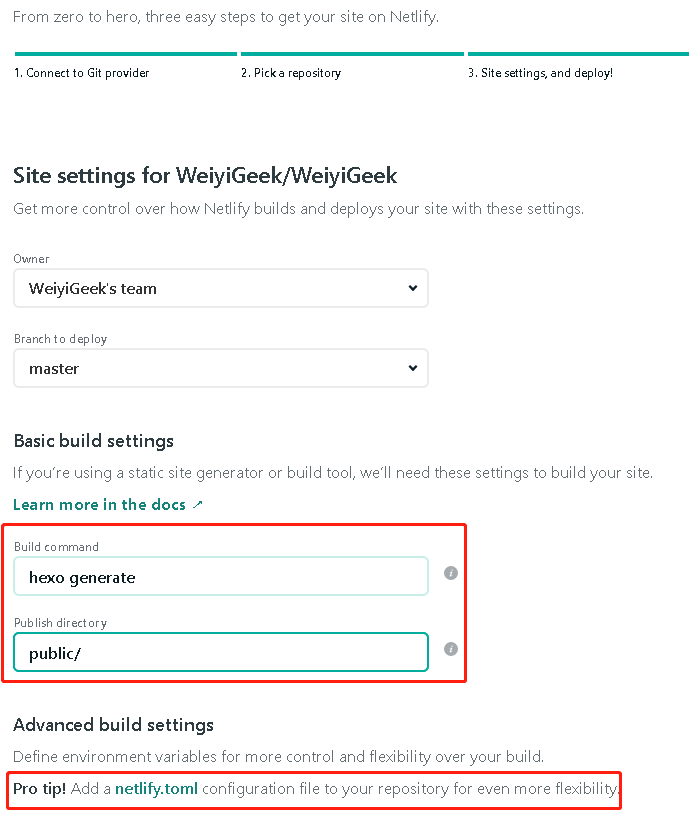 weiyigeek.top-Site settings, and deploy!