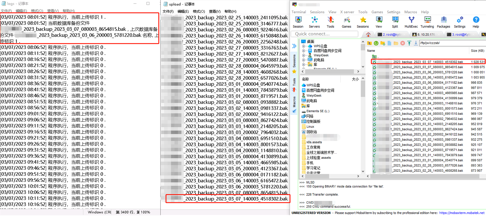 weiyigeek.top-上传到FTP服务器中的备份文件图