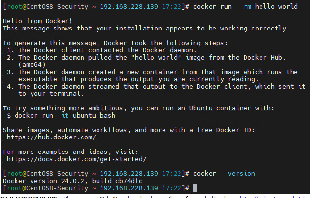weiyigeek.top-CentOS8安装Docker运行测试容器图